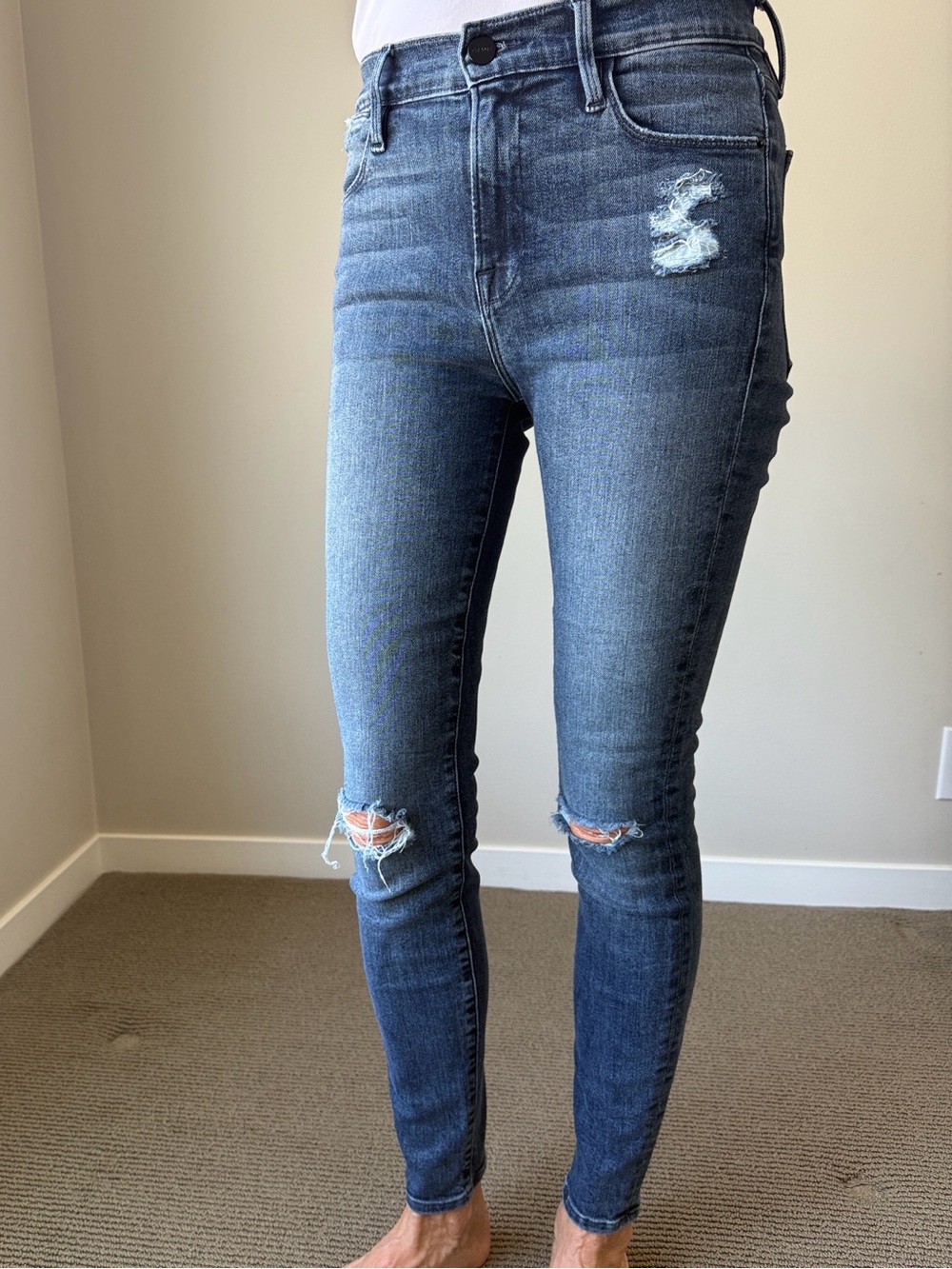 FRAME Le High Skinny Women's Dark Blue Distressed Jeans